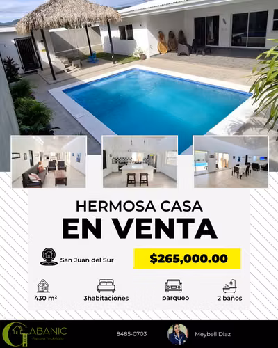  ¡Casa amueblada en venta en San Juan del Sur!