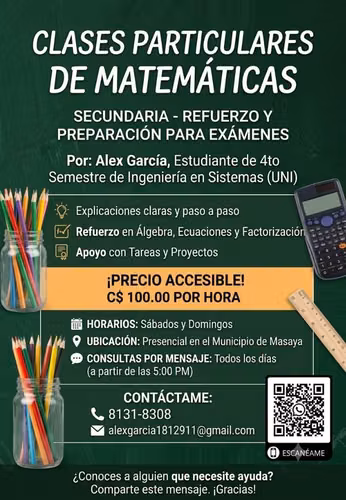 Clases Particulares de Matemática para Secundaria (Masaya).