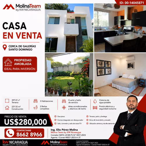 CASA AMOBLADA EN VENTA EN CONDOMINIO – CERCA DE GALERÍAS SANTO DOMINGO