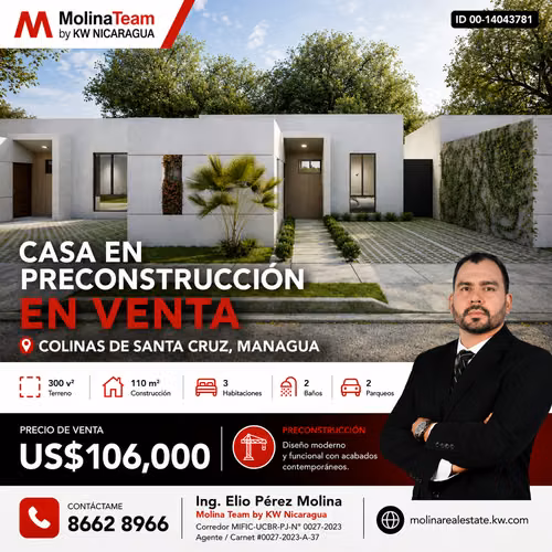 CASA EN PRECONSTRUCCIÓN EN VENTA – COLINAS DE SANTA CRUZ, MANAGUA