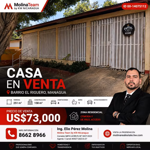 Casa de 2 Pisos en Venta en Barrio El Riguero, Managua | US$73,000