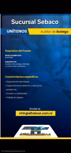 Auxiliar de Bodega con Experiencia