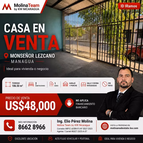 Casa en Venta en Monseñor Lezcano, Managua