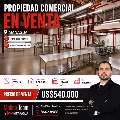  PROPIEDAD COMERCIAL E INDUSTRIAL EN VENTA – LAS PALMAS EN  MANAGUA