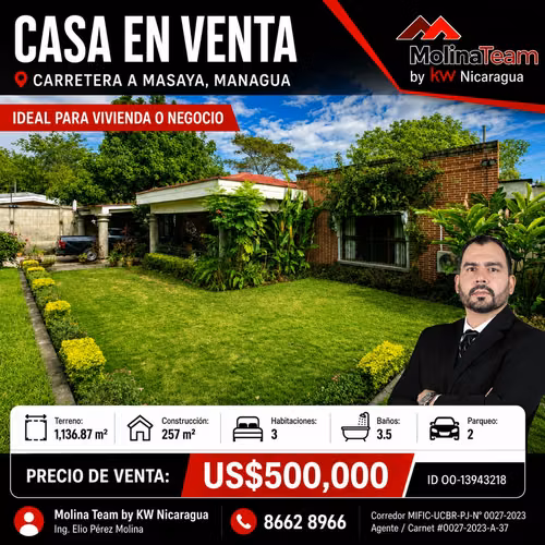 Hermosa Casa en Venta  km 10.5 sobre Carretera a Masaya