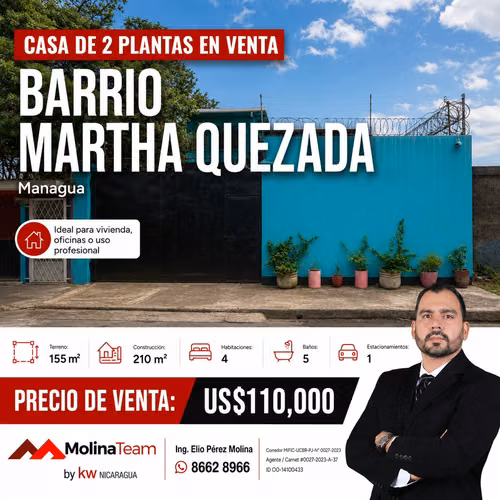 CASA DE 2 PLANTAS EN VENTA | BARRIO MARTHA QUEZADA, MANAGUA