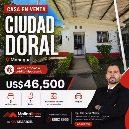 CASA EN VENTA EN CIUDAD DORAL, MANAGUA | OPORTUNIDAD DE INVERSIÓN