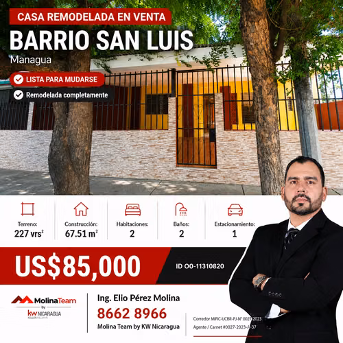 REMODELED HOUSE FOR SALE - 124; BARRIO SAN LUIS, MANAGUA