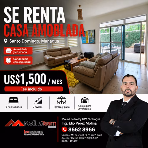 HOUSE FURNISHED IN RENT - 124; HOLY SUNDAY, MANAGUA