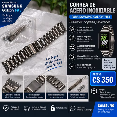 Correa de acero inoxidable para Samsung Galaxy Fit3