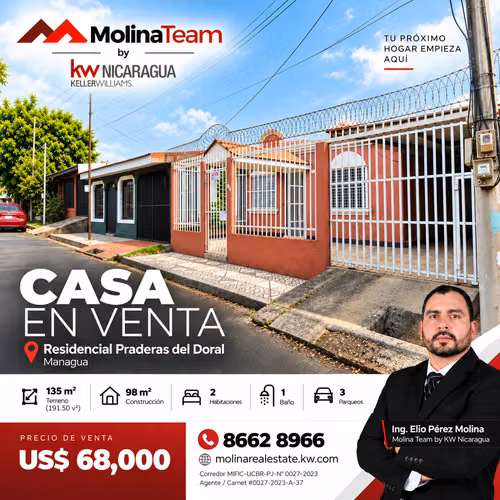 Casa en Venta en Residencial Praderas del Doral, Managua – US$65,000
