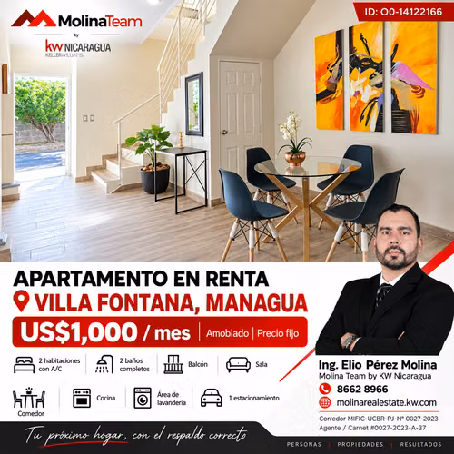 APARTAMENTO AMOBLADO EN RENTA | VILLA FONTANA, MANAGUA