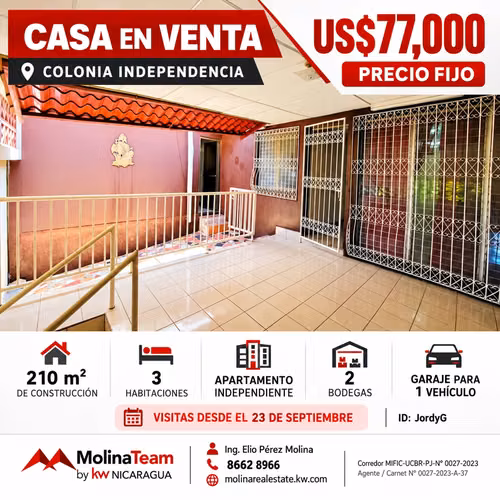 CASA EN VENTA | COLONIA INDEPENDENCIA, MANAGUA