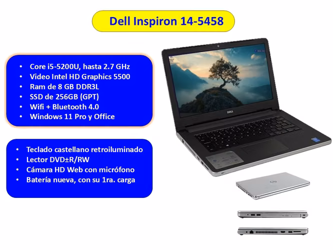 Dell Inspiron 14-5458: Core i5-5ta., SSD 256GB, RAM 8GB, Wifi+BT, ……..$160.00