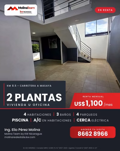 Rental house 4 hab. with pool and 4 parking spaces, km 8.5 Road to Masaya