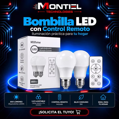 MXhMeme Bombillas LED A19 800LM – Pack de 2 con Control Remoto
