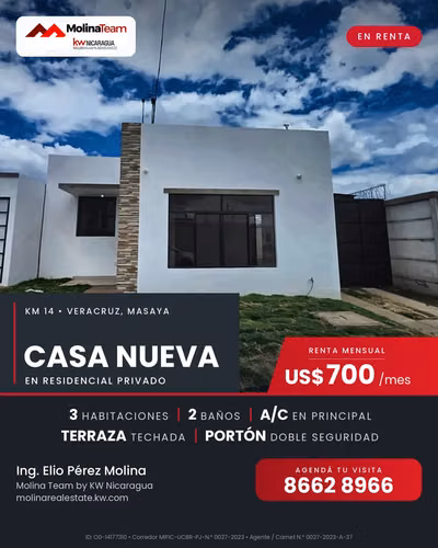 House for rent with roofed terrace and double security gate - Veracruz - US $700