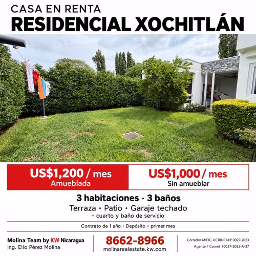 CASE IN RENT IN XOCHITLAN RESIDENTIAL Furnished or unfurnished