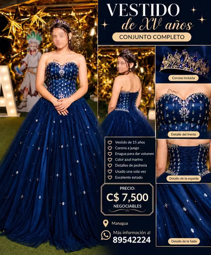 Vestido de 15 años azul marino + Corona – Conjunto completo