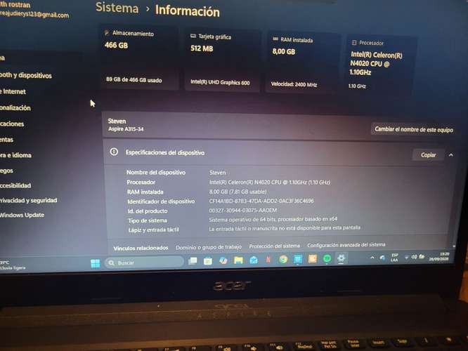 Laptop acer vendo para ya