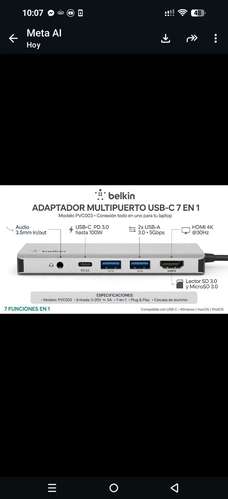 Adaptador múltiple belkin excelente calidad 