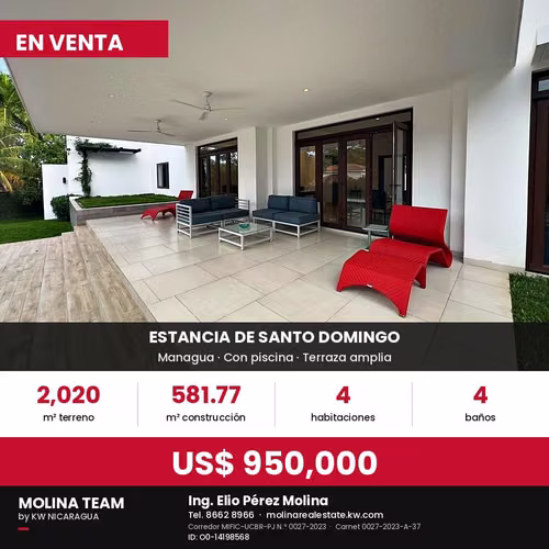 Casa en venta en Estancia de Santo Domingo, Managua – 2,020 m² de terreno, piscina, 4 habitaciones – US$ 950,000 - Imagen 5