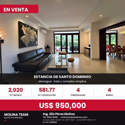 Casa en venta en Estancia de Santo Domingo, Managua – 2,020 m² de terreno, piscina, 4 habitaciones – US$ 950,000 - Imagen 8