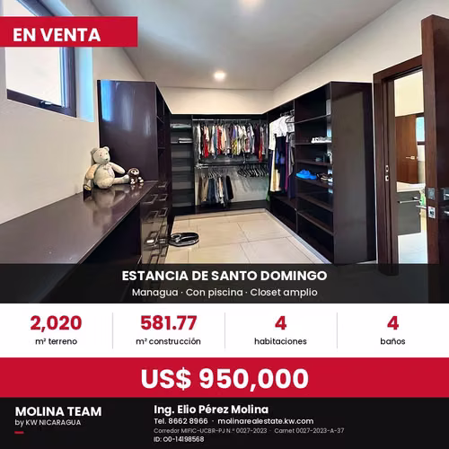 Casa en venta en Estancia de Santo Domingo, Managua – 2,020 m² de terreno, piscina, 4 habitaciones – US$ 950,000 - Imagen 4