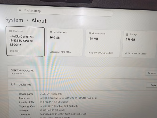 Dell Latitude 5400 14 i5-8365U 1.6GHz 16GB 256GB SSD M.2 Win 11 Pro $280