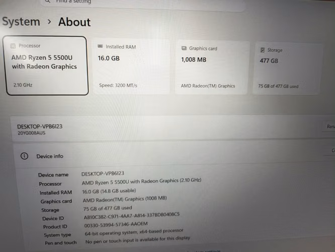 2.Lenovo ThinkPad E15 Gen 3 15.6 PULGADAS, AMD Ryzen 5 5500U, 16GB RAM, 512GB SSD, TGrafica 1GB, $300
