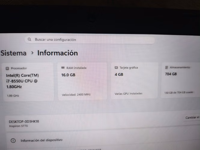 Dell inspirion 5770 17pulgadas Intel i7- ,16GB M RAM, 256gb m.2 + 512 HDD, GRAFICA 4GB  $360