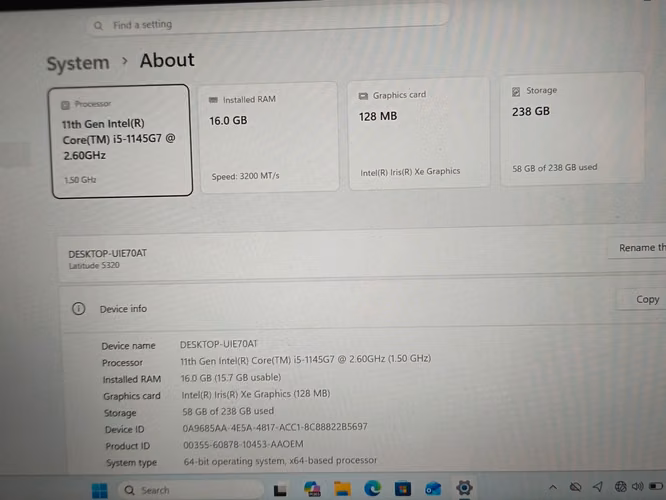 Dell latitud 5320 13 pulg Intel core i5-1145G7, 16 M Ram ddr4,  246GB M.2 precio$360