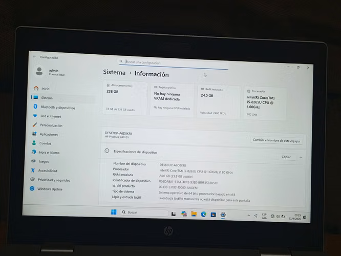 HP ProBook 640 G5 14 i5-8265U 24GB 256GB SSD  costo $320 - Imagen 9
