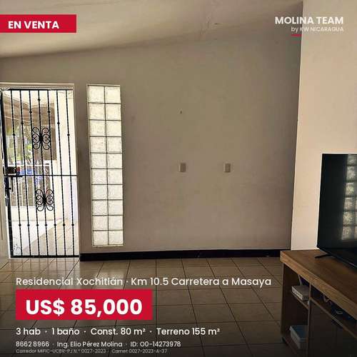 Casa en Residencial Xochitlán, Km 10.5 Carretera a Masaya | 3 hab · Seguridad 24/7 - Imagen 2