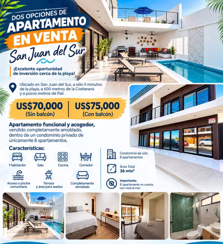 Apartamentos amueblados en venta en San Juan del Sur desde US$70,000