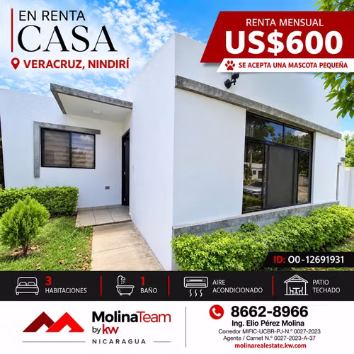  CASA EN RENTA | VERACRUZ, NINDIRÍ