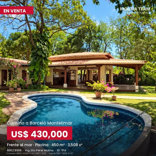  CASA FRENTE AL MAR EN VENTA | CAMINO A BARCELÓ MONTELIMAR |  TERRENO 3,508 V2