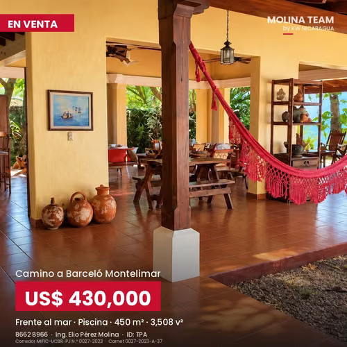  CASA FRENTE AL MAR EN VENTA | CAMINO A BARCELÓ MONTELIMAR |  TERRENO 3,508 V2