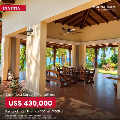  CASA FRENTE AL MAR EN VENTA | CAMINO A BARCELÓ MONTELIMAR |  TERRENO 3,508 V2