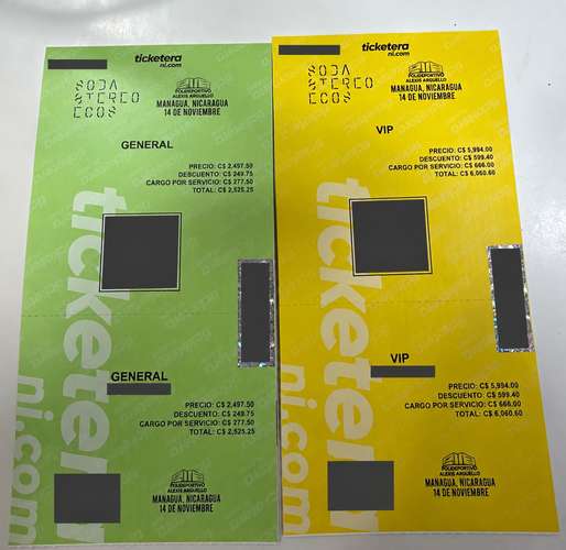 2 Entradas VIP Soda Stereo – Managua 14 de noviembre - Imagen 3