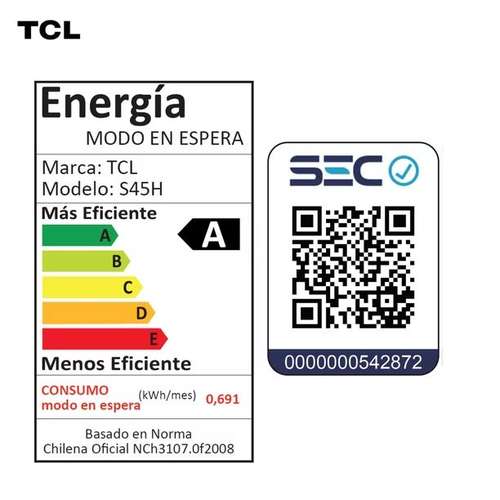 Barra de Sonido TCL S45H 2.0 Dolby Atmos 100W