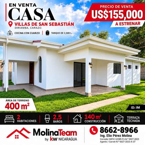 CASA NUEVA EN VENTA | DIRIAMBA, CARAZO