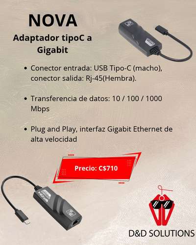 Adaptador Nova de Tipo-C a Gigabit Ethernet - Imagen 1