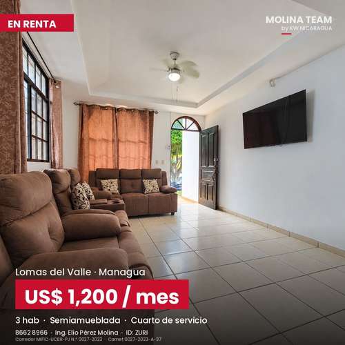 Casa semiamueblada en renta en Residencial Lomas del Valle, Managua – A/C en todas las habitaciones – US$ 1,200 negociab - Imagen 12