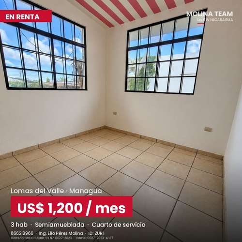 Casa semiamueblada en renta en Residencial Lomas del Valle, Managua – A/C en todas las habitaciones – US$ 1,200 negociab - Imagen 4