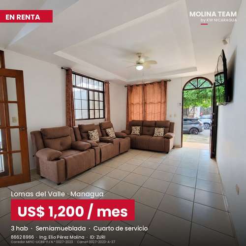 Casa semiamueblada en renta en Residencial Lomas del Valle, Managua – A/C en todas las habitaciones – US$ 1,200 negociab - Imagen 5