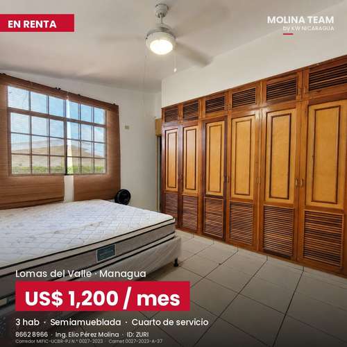 Casa semiamueblada en renta en Residencial Lomas del Valle, Managua – A/C en todas las habitaciones – US$ 1,200 negociab - Imagen 2