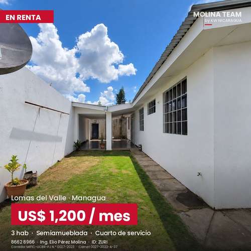 Casa semiamueblada en renta en Residencial Lomas del Valle, Managua – A/C en todas las habitaciones – US$ 1,200 negociab - Imagen 3