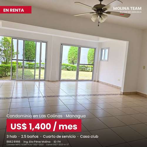 Casa en Renta en Condominio Las Colinas | 3 Hab, Casa Club | US$1,400 - Imagen 2
