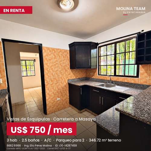 Casa en Renta en Vistas de Esquipulas | 3 Hab, A/C, Parqueo para 2 | US$750 - Imagen 3